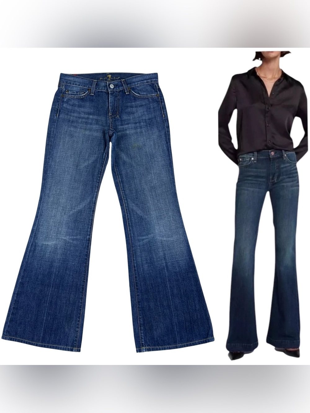 7 Seven For All Mankind Dojo Jeans 27x31 Flare Low Rise Blue Western Y2K USA